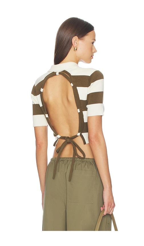 Monse Rope-laced Half Placket Knit Top in Ivory,Brown by MONSE