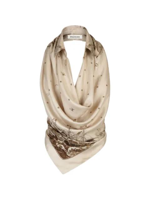 printed halterneck blouse by MONSE