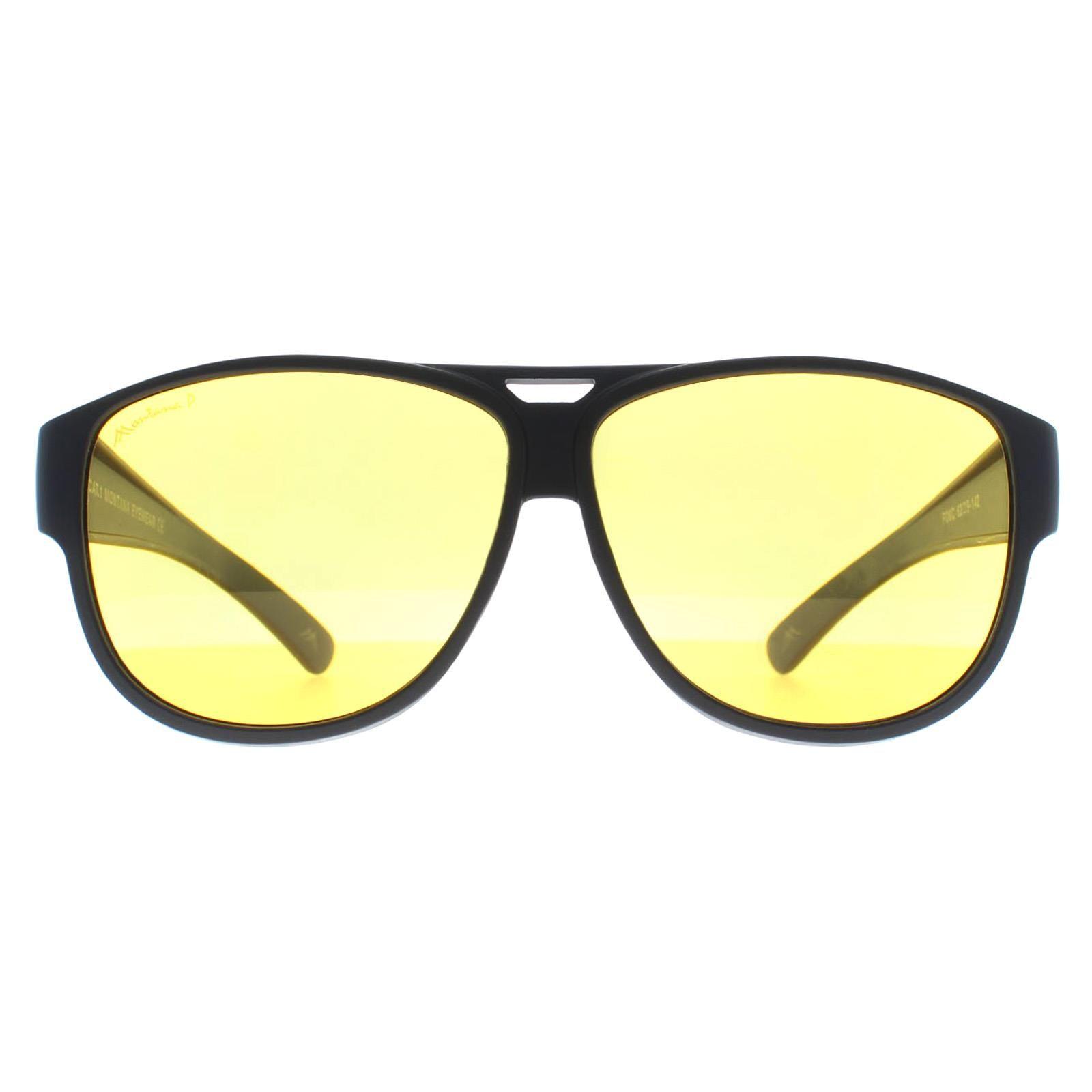 Aviator Matte Black Yellow Polarized FO6 Fit Over Glasses Night Driving Sunglasses by MONTANA