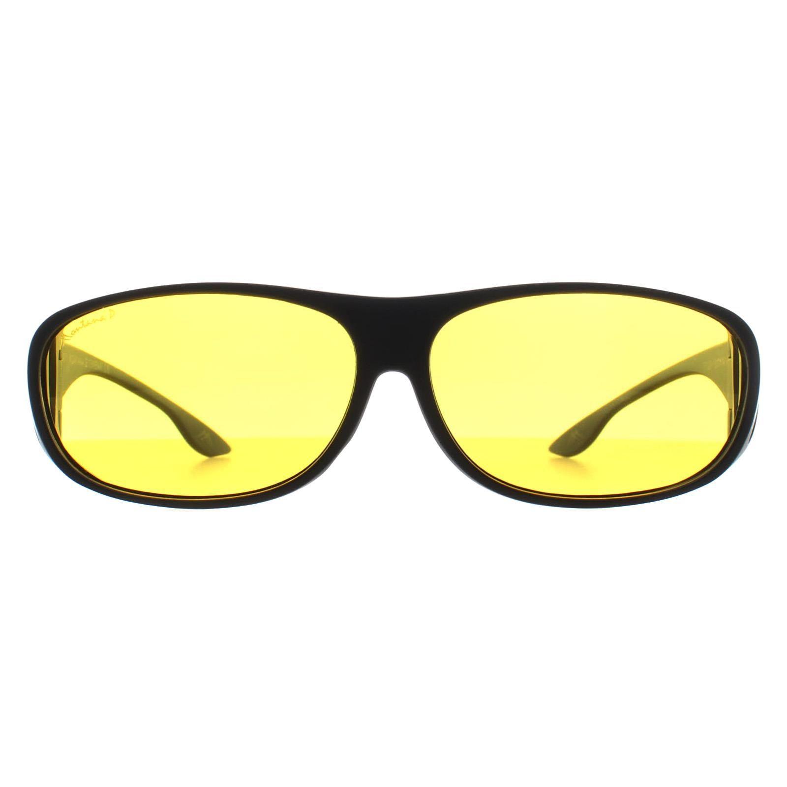 Rectangle Matte Black Yellow Polarized FO2 Fit Over Glasses Night Driving Sunglasses by MONTANA