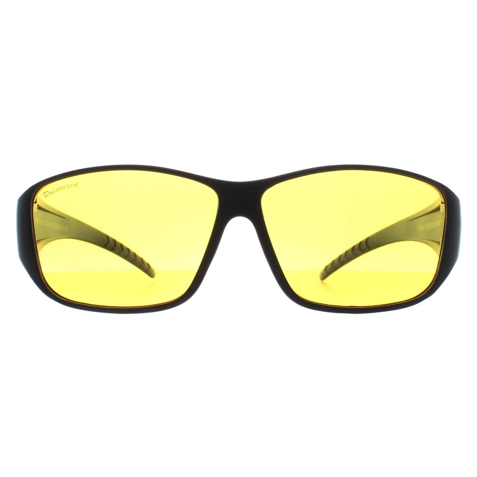 Rectangle Matte Black Yellow Polarized FO4 Fit Over Glasses Night Driving Sunglasses by MONTANA