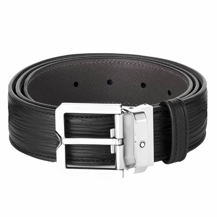 Montblanc Black 35 mm Textured Leather Belt by MONTBLANC