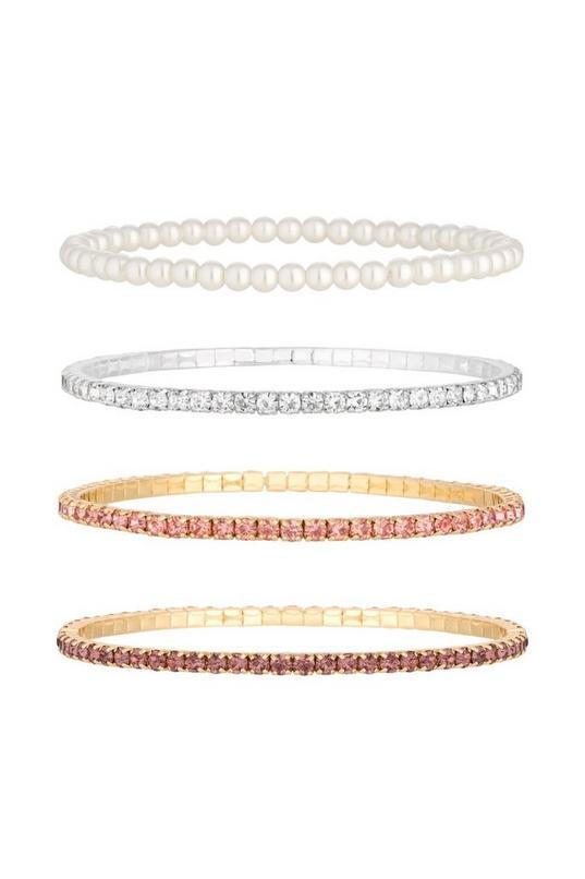 Two Tone Tonal Pink And Pearl Multipack Stretch Bracelets - Pack of 4 by MOOD