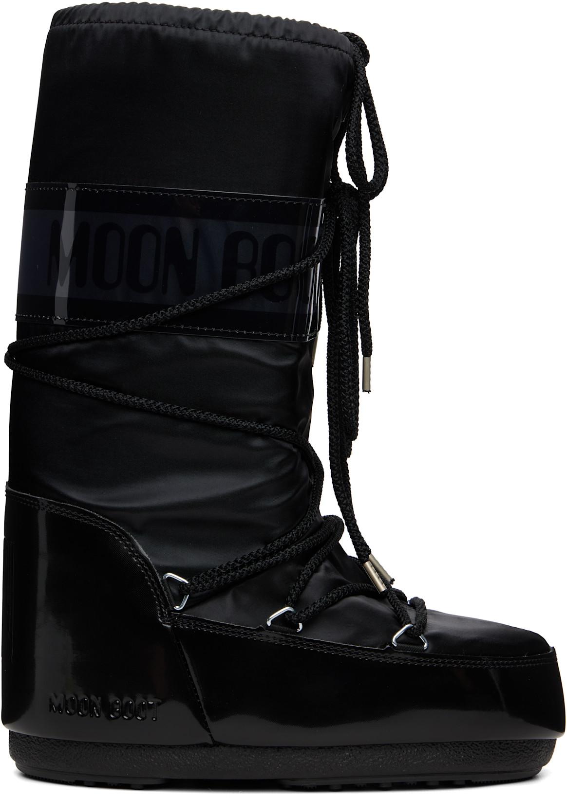 Black Icon Glance Satin Boots by MOON BOOT