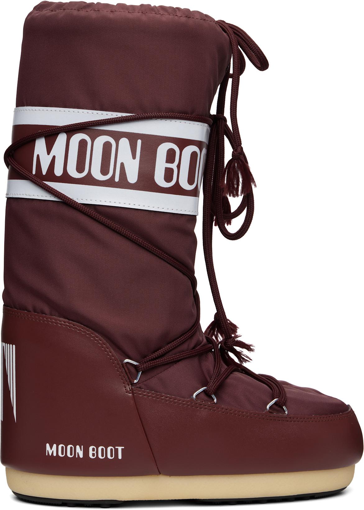 Burgundy Icon Nylon Boots by MOON BOOT