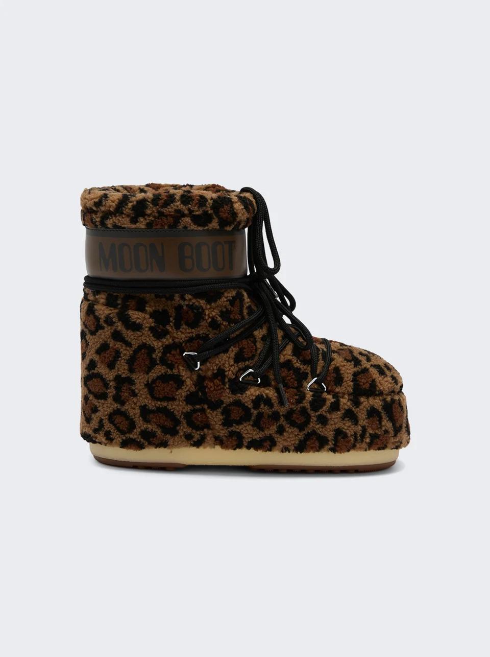 Icon Low Leopard Fleece Boots Cognac and Cocoa by MOON BOOT