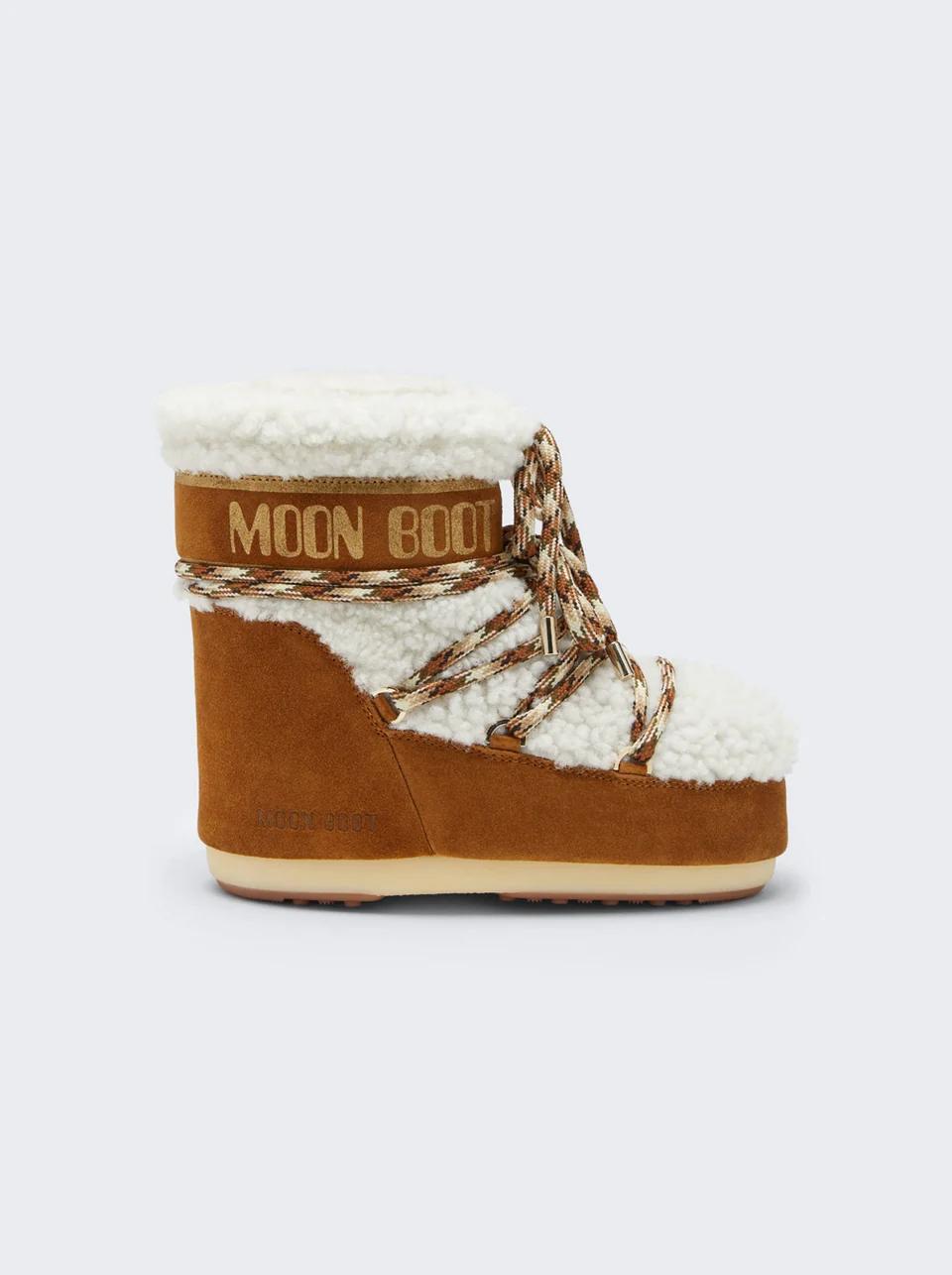 Icon Low Shearling Boots Whiskey and Off White by MOON BOOT
