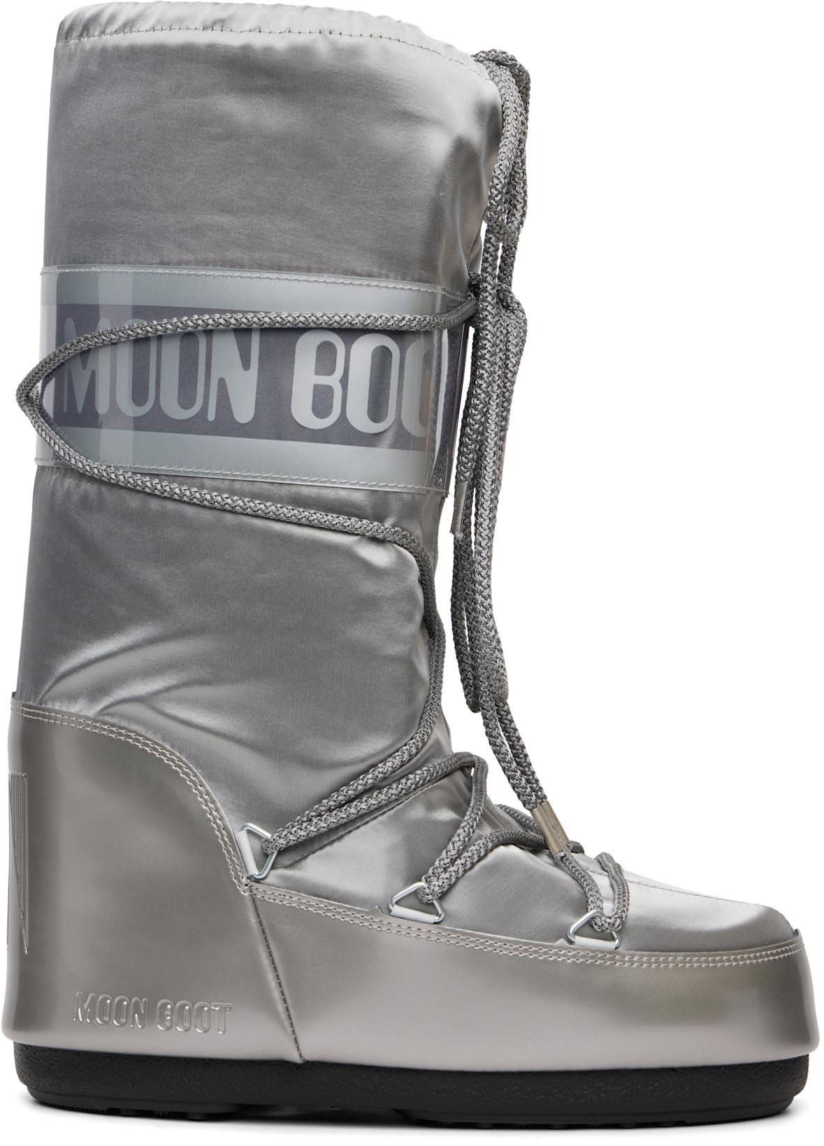 Silver Icon Glance Satin Boots by MOON BOOT