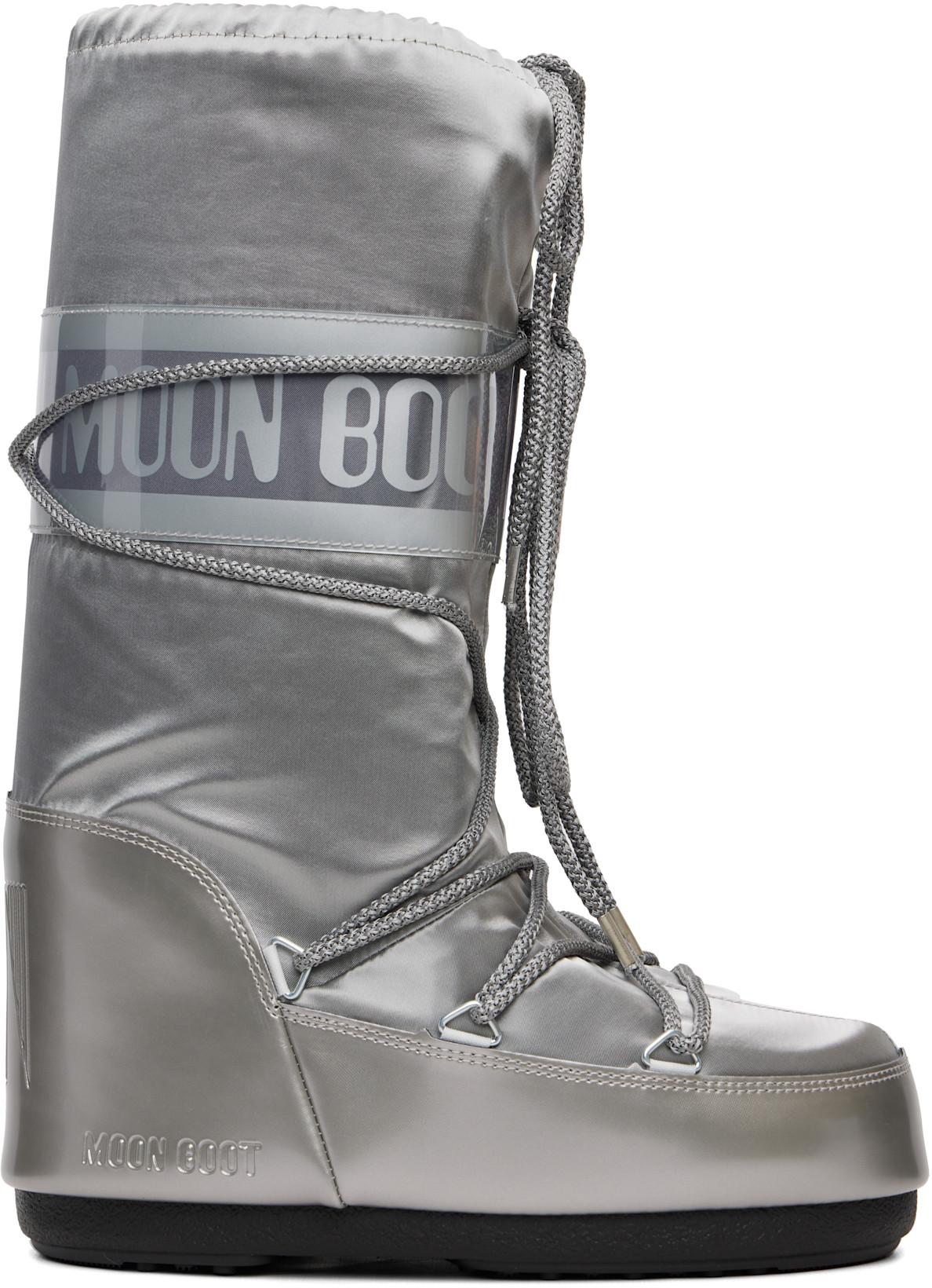 Silver Icon Glance Satin Boots by MOON BOOT