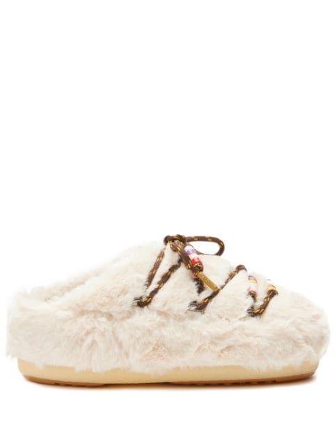faux-fur beaded mules by MOON BOOT