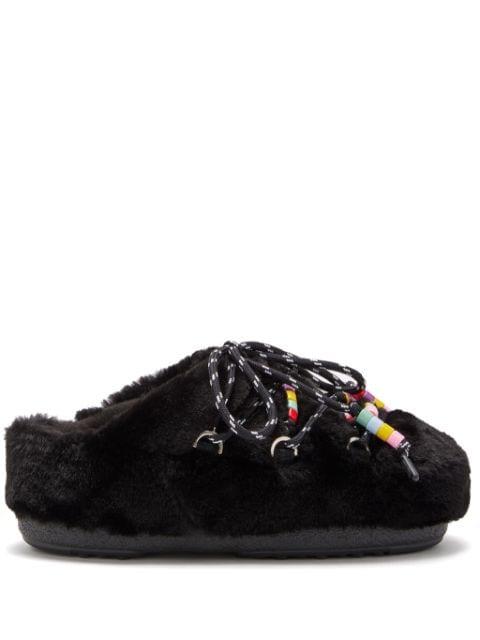 faux-fur beaded slippers by MOON BOOT