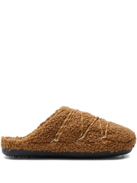 teddy-texture lace-up slides by MOON BOOT