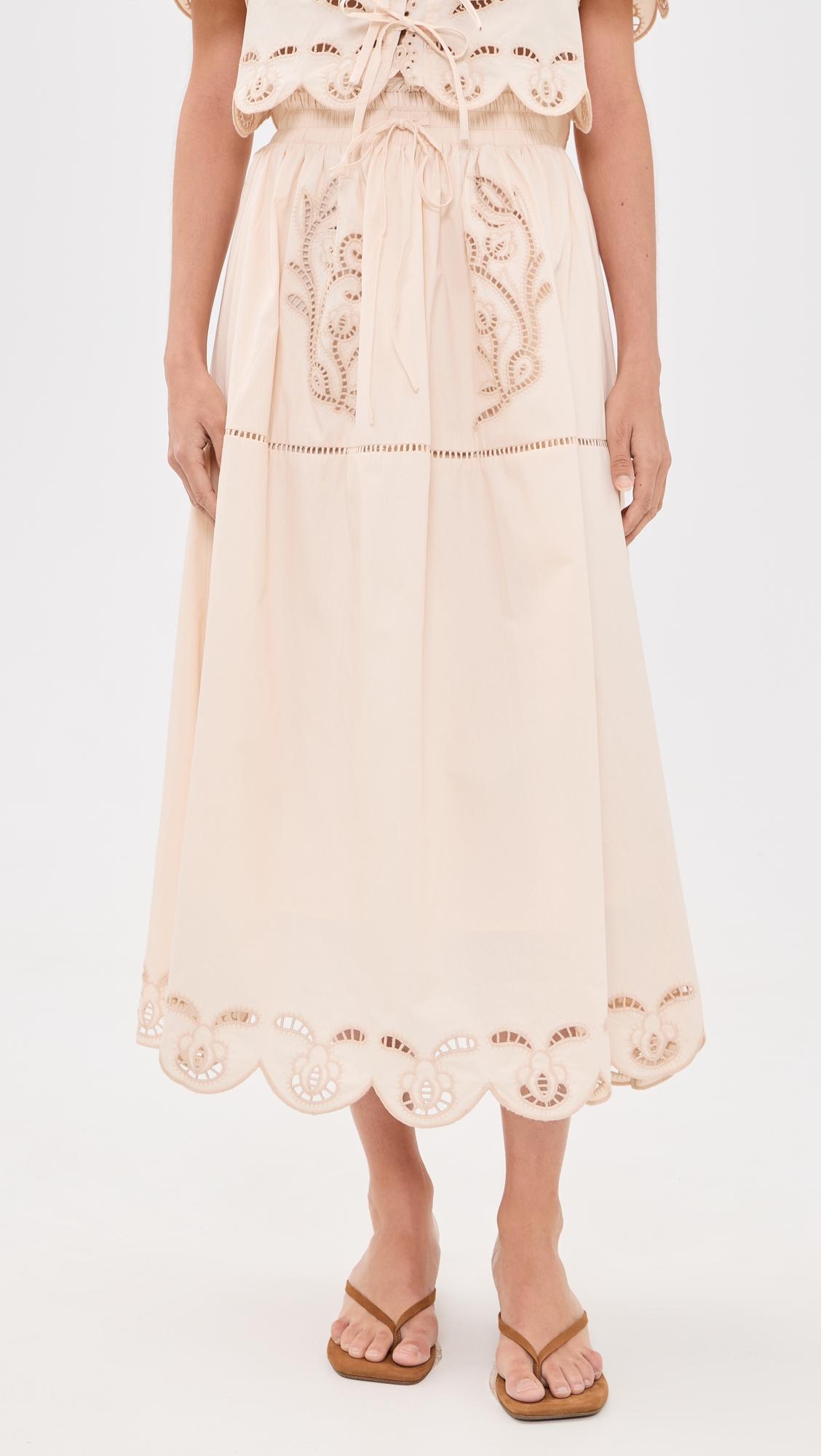 Eyelet Detail Skirt by MOON RIVER