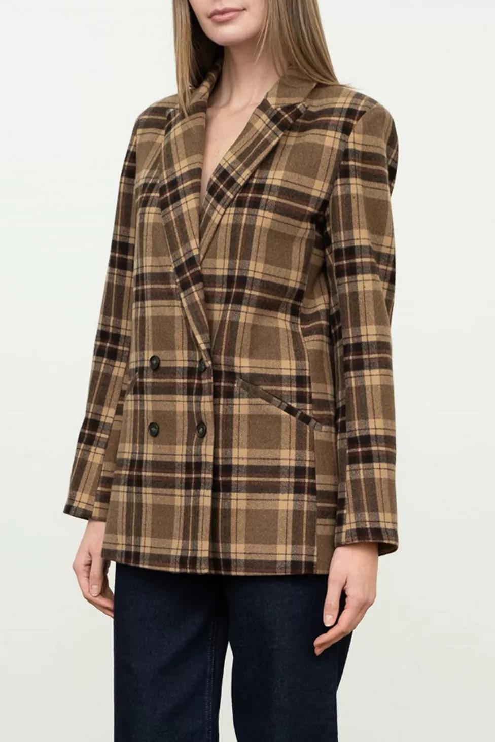 Moon River Brown Plaid Oversized Blazer by MOON RIVER