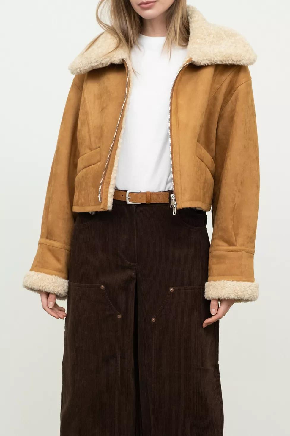 Moon River Faux Shearling + Faux Suede Cropped Jacket by MOON RIVER