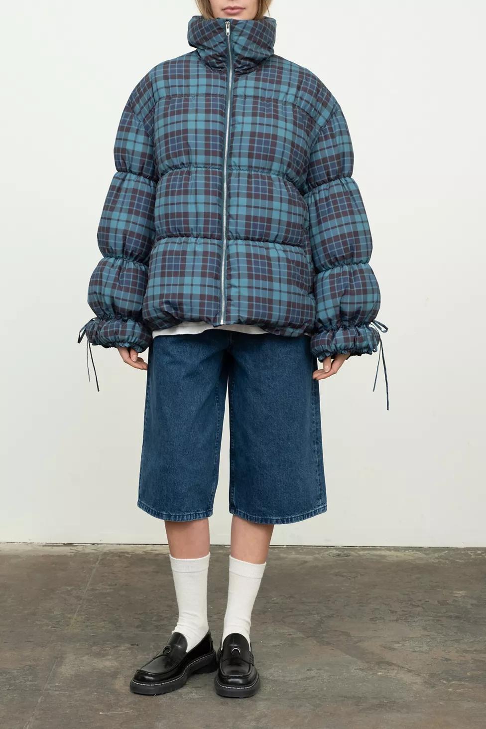 Moon River Plaid Oversized Puffer Jacket by MOON RIVER