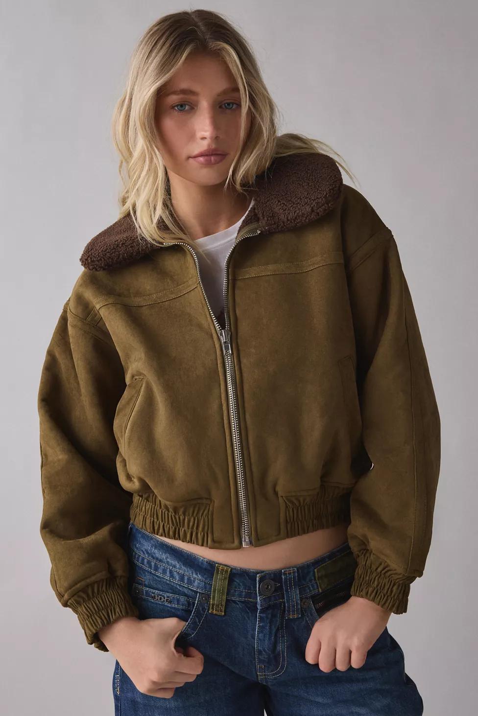 Moon River Teddy Lined Faux Suede Cropped Jacket by MOON RIVER