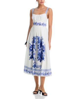 Pleated Bust Floral Midi Dress by MOON RIVER