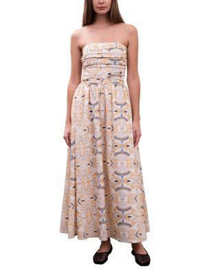 Printed Ruched Poplin Maxi Dress by MOON RIVER