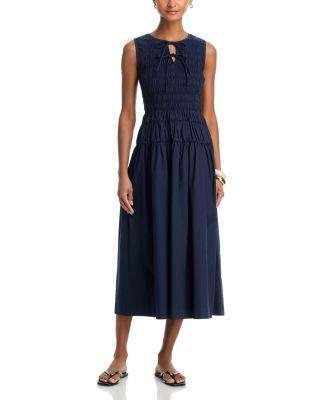 Shirred Waist Midi Dress by MOON RIVER