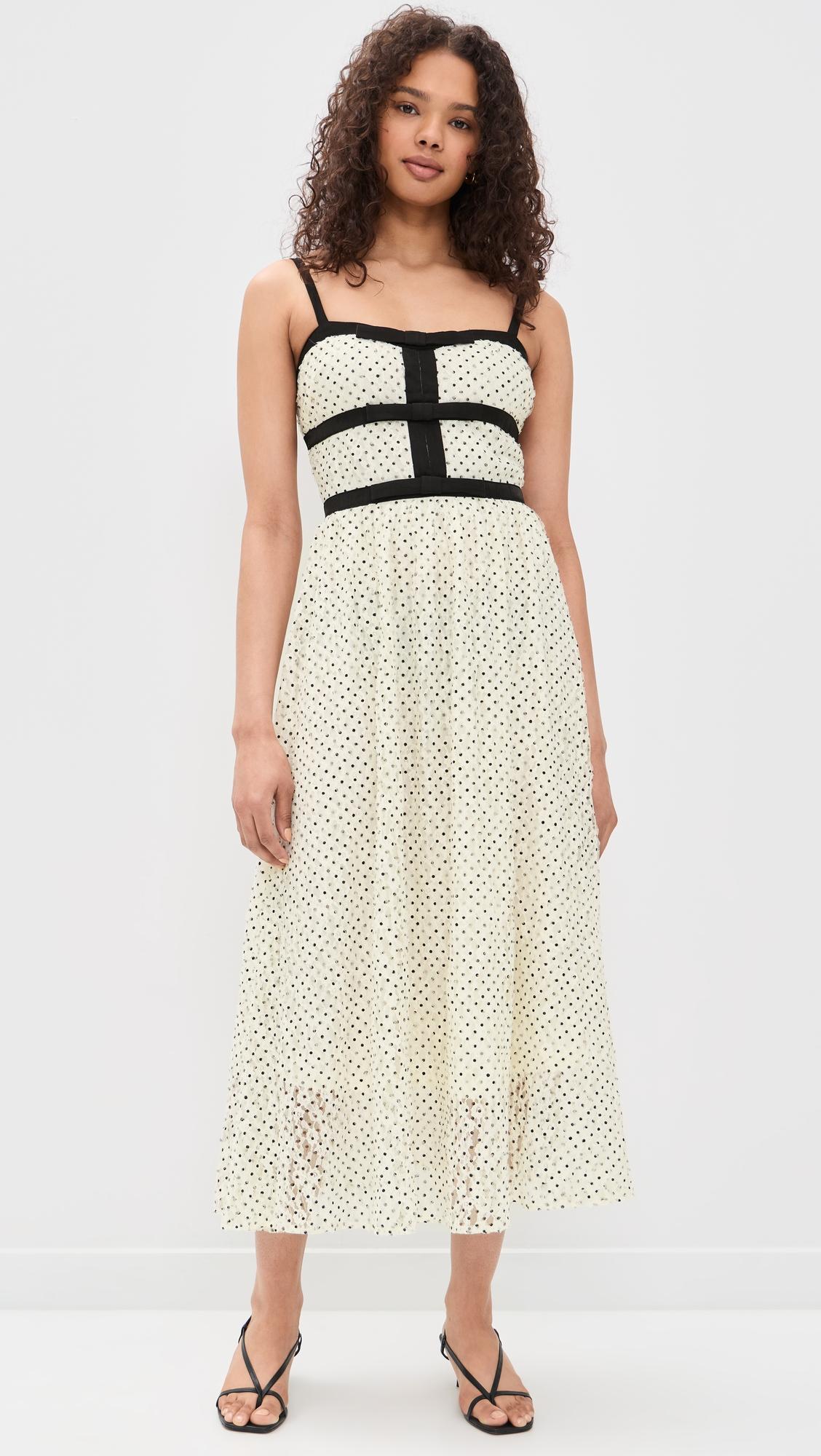 Sleeveless Polka Dot Print Midi Dress by MOON RIVER