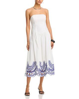 Strapless Tube Top Eyelet Midi Dress by MOON RIVER