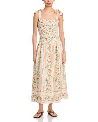 Tie Strap Smocked Back Midi Dress by MOON RIVER