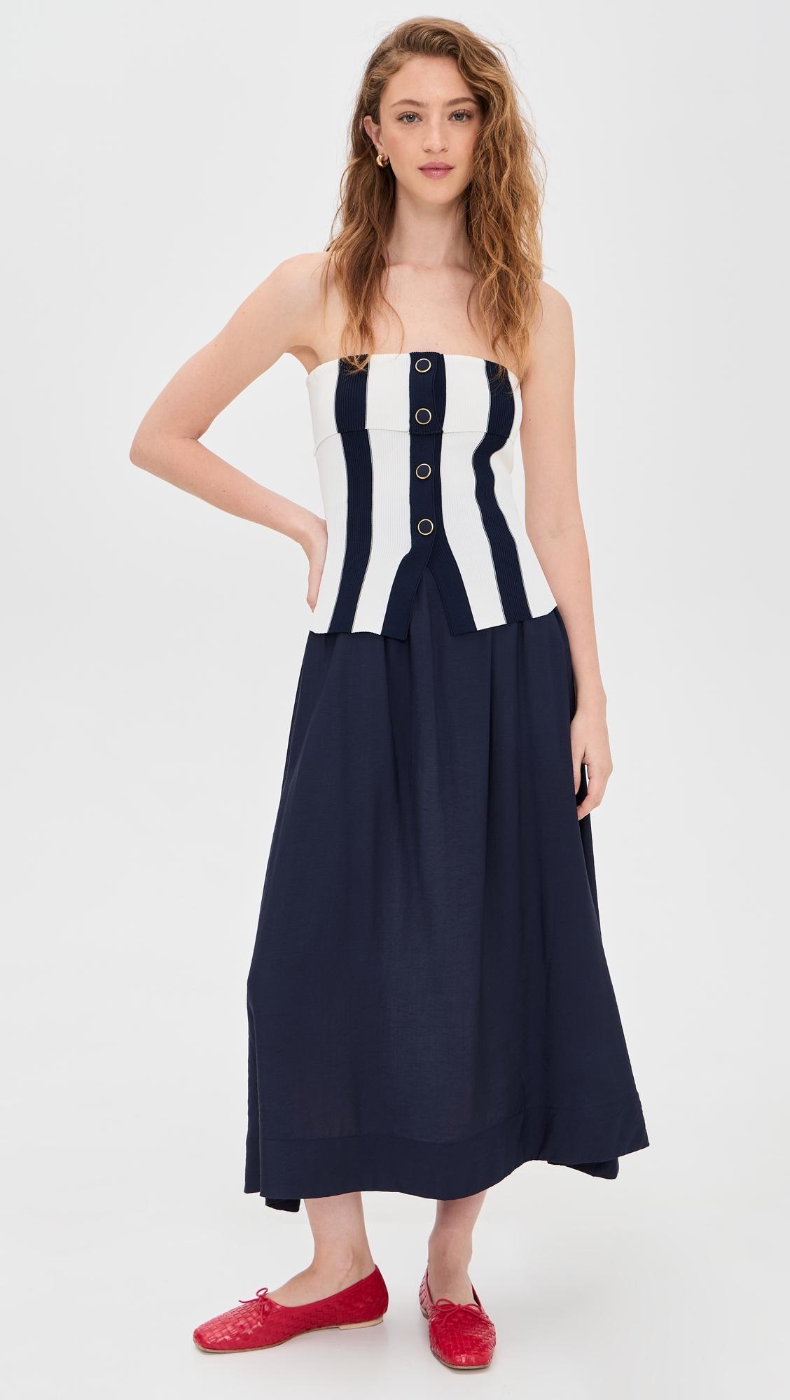 Tube Top Striped Detail Midi Dress by MOON RIVER