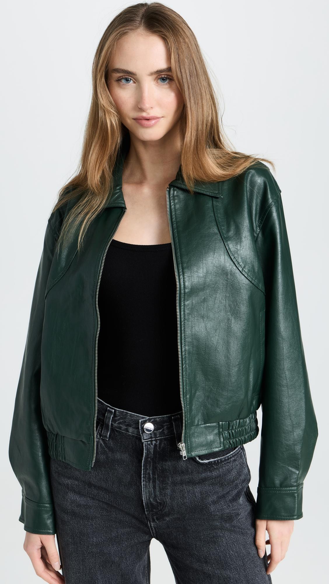 Waistband Leather Short Jacket by MOON RIVER