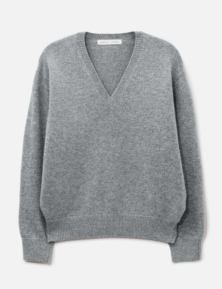 15 Deep V-Neck Knit In Gray by MOONDAL