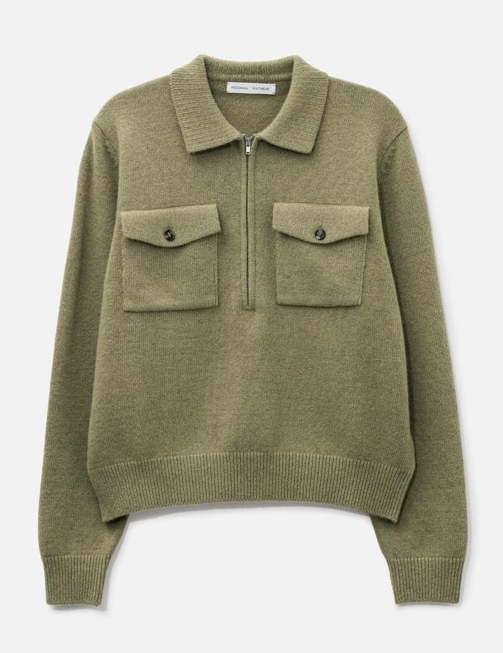 Pocket Collar Knit In Khaki by MOONDAL