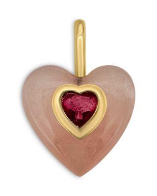 10K Yellow Gold Pink Jade & Pink Topaz Heart Pendant Necklace by MOON&MEADOW