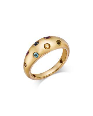 14K Gold Multi Gemstone Dome Band Ring by MOON&MEADOW