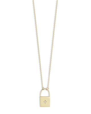 14K Yellow Gold Diamond Accent Padlock Pendant Necklace by MOON&MEADOW