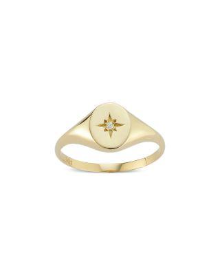 14K Yellow Gold Diamond Accent Signet Ring by MOON&MEADOW