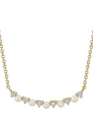 14K Yellow Gold Diamond & Cultured Pearl Necklace by MOON&MEADOW