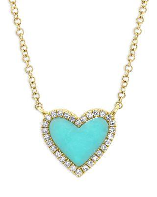 14K Yellow Gold Kate Turquoise & Diamond Heart Pendant Necklace by MOON&MEADOW
