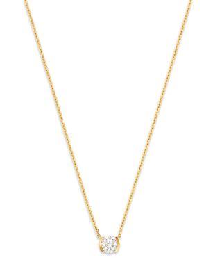 14K Yellow Gold Lab Grown Diamond Half Bezel Pendant Necklace by MOON&MEADOW