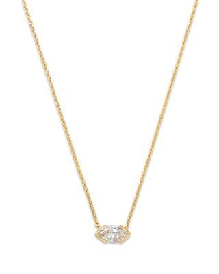 14K Yellow Gold Lab Grown Diamond Marquis Half Bezel Solitaire Pendant Necklace by MOON&MEADOW