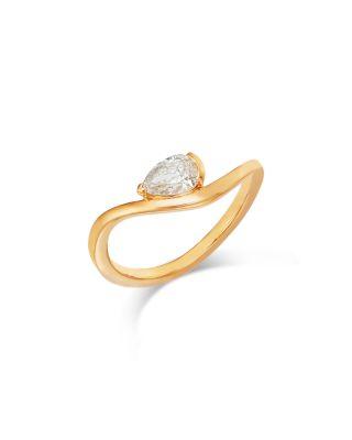 14K Yellow Gold Lab Grown Diamond Pear Wave Ring by MOON&MEADOW