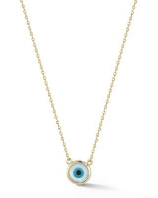 14K Yellow Gold Mother of Pearl Evil Eye Pendant Necklace by MOON&MEADOW