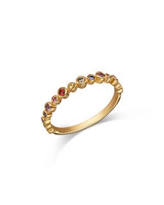 14K Yellow Gold Multi Sapphire Bezel Stack Ring by MOON&MEADOW