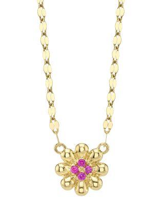 14K Yellow Gold Pink Sapphire Flower Pendant Necklace by MOON&MEADOW