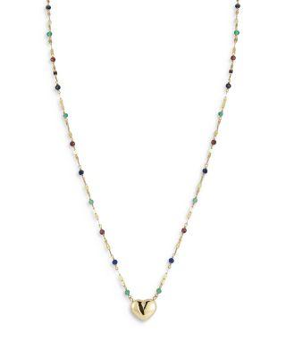 14K Yellow Gold Puffed Heart Beaded Necklace by MOON&MEADOW