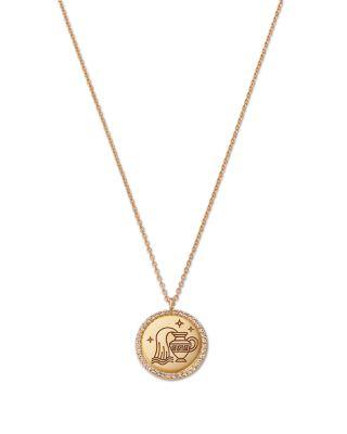 14K Yellow Gold White Topaz Zodiac Pendant Necklace by MOON&MEADOW