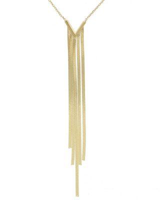 Herringbone Fringe V Necklace in 14K Yellow Gold by MOON&MEADOW