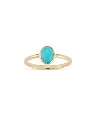 Oval Turquoise Solitaire Ring in 14K Yellow Gold by MOON&MEADOW