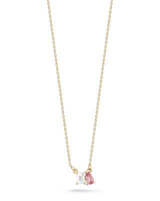 White Topaz & Tourmaline Pendant Necklace in 14K Yellow Gold by MOON&MEADOW