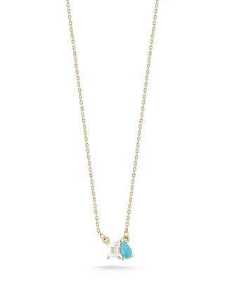 White Topaz & Turquoise Pendant Necklace in 14K Yellow Gold by MOON&MEADOW