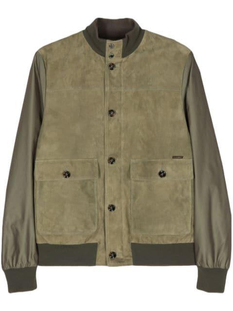 contrast-panel suede bomber jacket by MOORER
